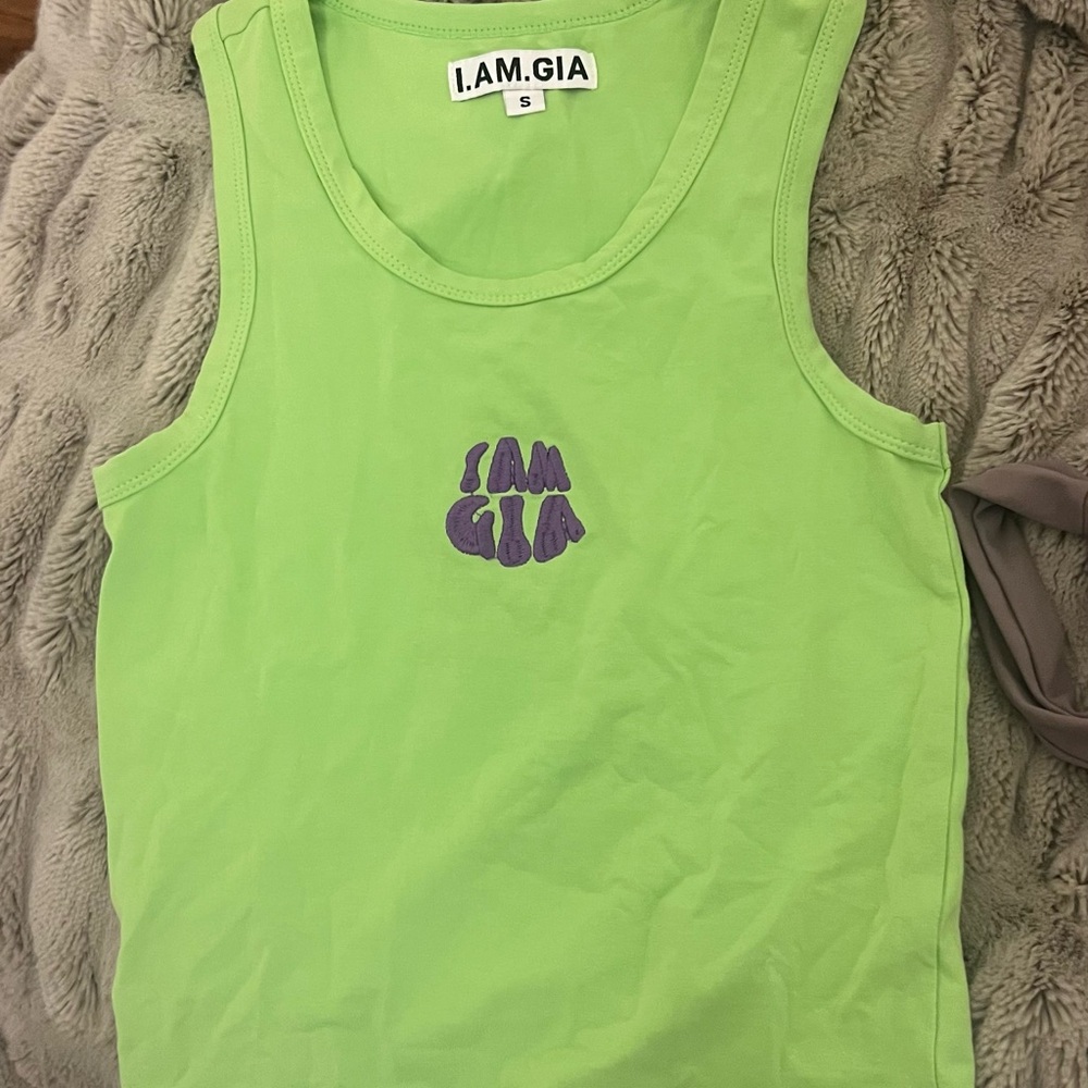 I.AM.GIA Lime Green Tank with Purple Logo